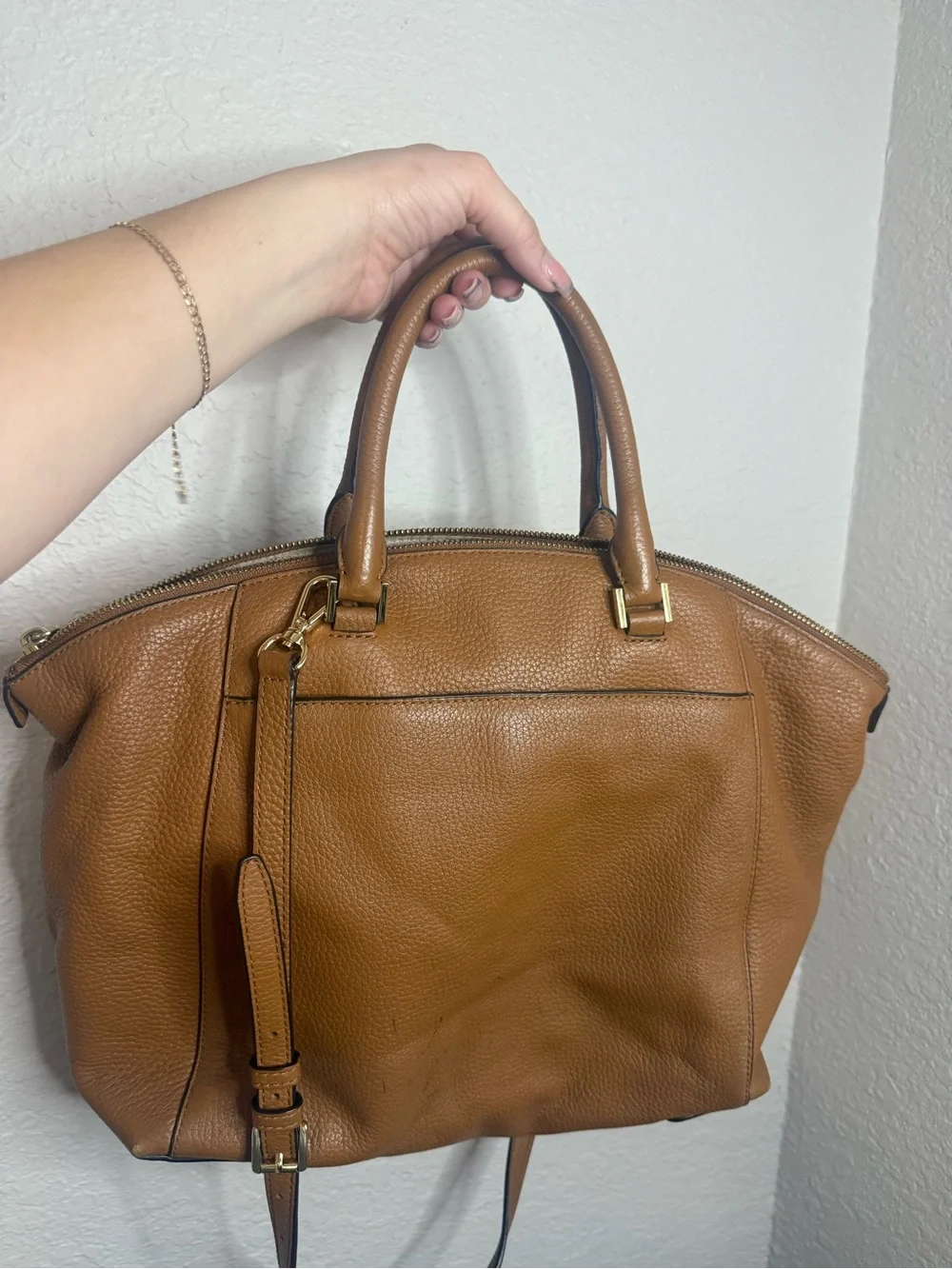 Michael Kors Cognac Pebbled Leather Satchel